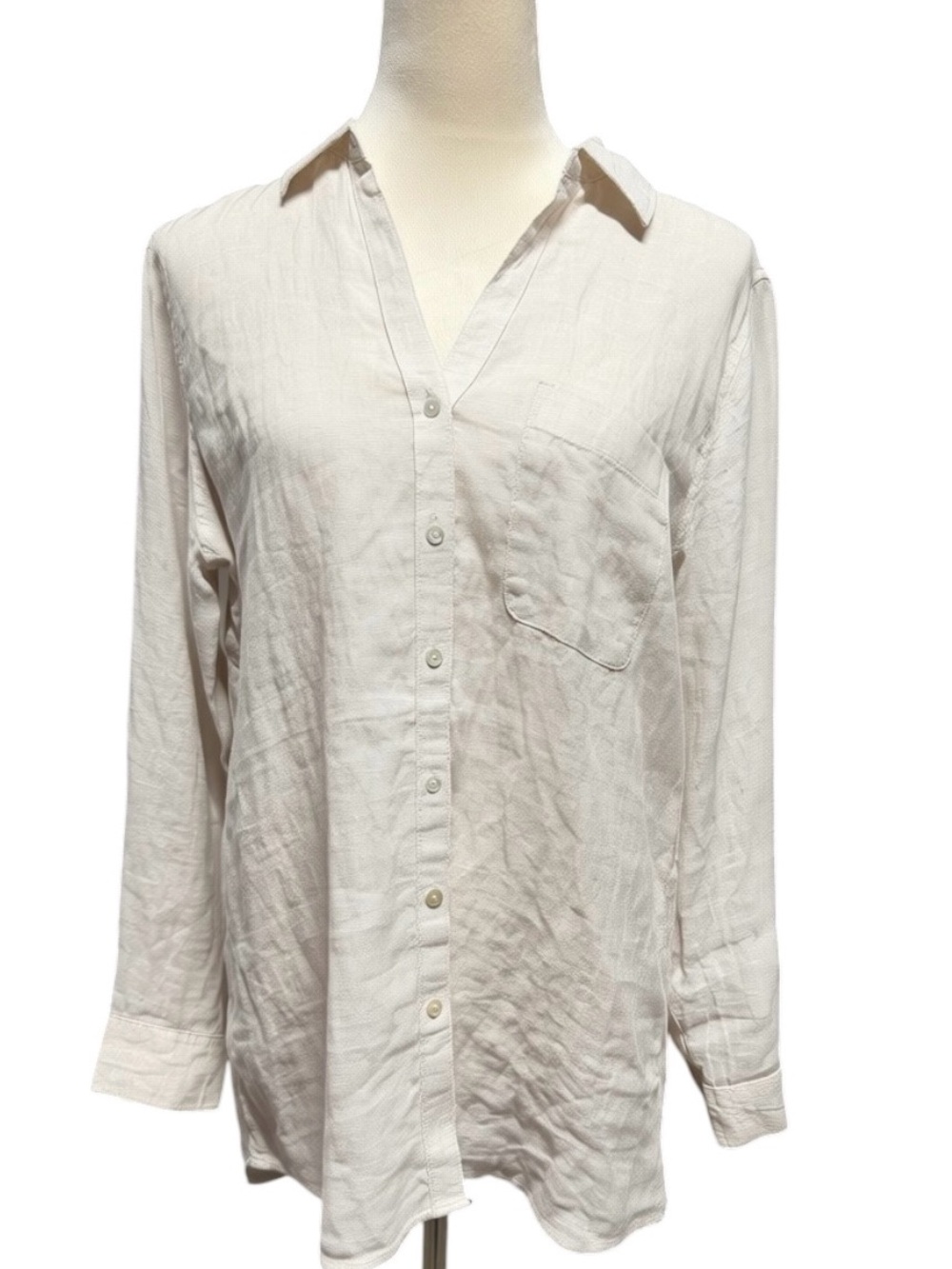 Sigrid Olsen Cream 100% Linen Button-Down Shirt NWT oversized M - Picture 3 of 9